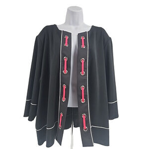 Ming Wang Womens Black Open Front Jacket Cardigan Ribbon Eyelet Accents Size 2X